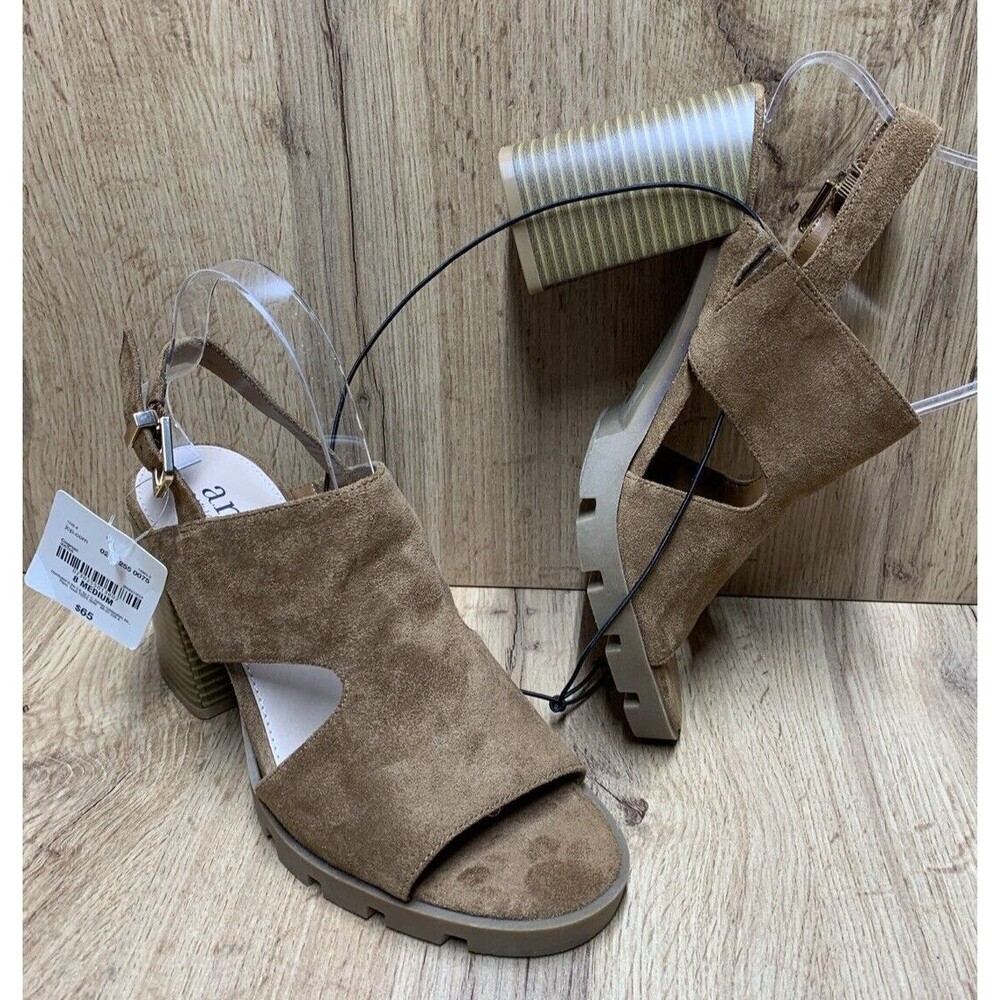 Ana DALY Chunky  Block Heel Shoes Women’s 8 M Cognac Brown Strap Back 023-0255